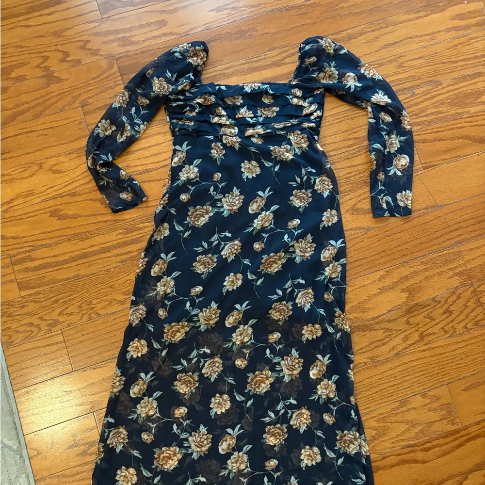 Abercrombie & Fitch Navy Floral Long Sleeve Dress